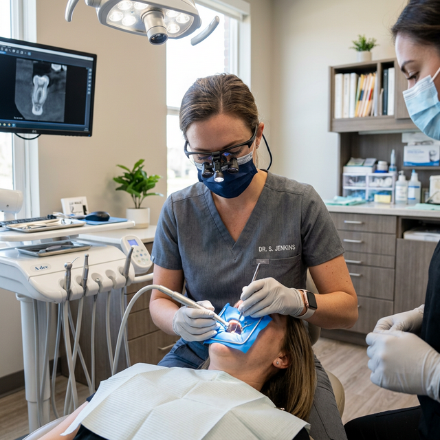 Dentista realizando tratamento de canal cuidadoso