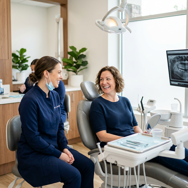Paciente sorrindo aliviado da dor de dente