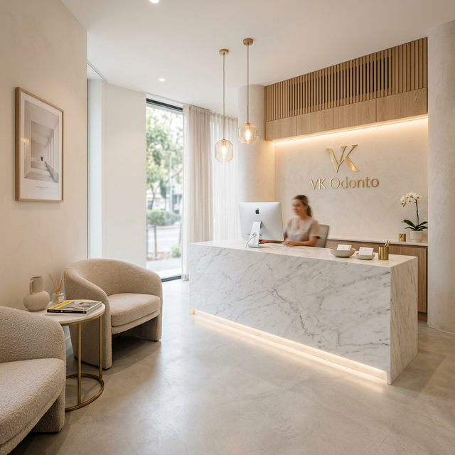 Recepção moderna da Clínica VK Odonto