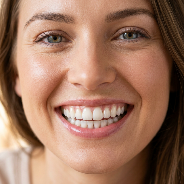 Close do sorriso perfeito com facetas de porcelana