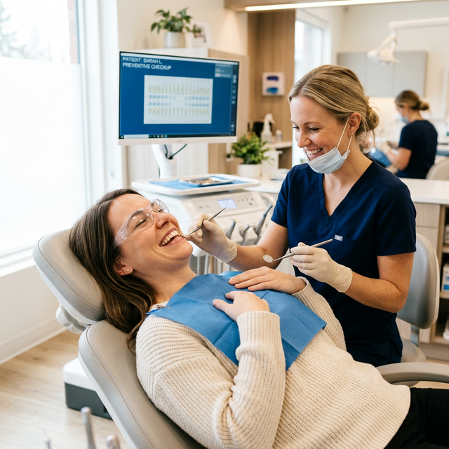 Família feliz com dentes saudáveis após consulta