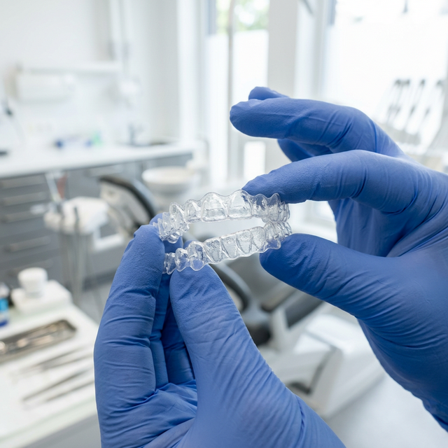Dentista com alinhador invisível ortodôntico
